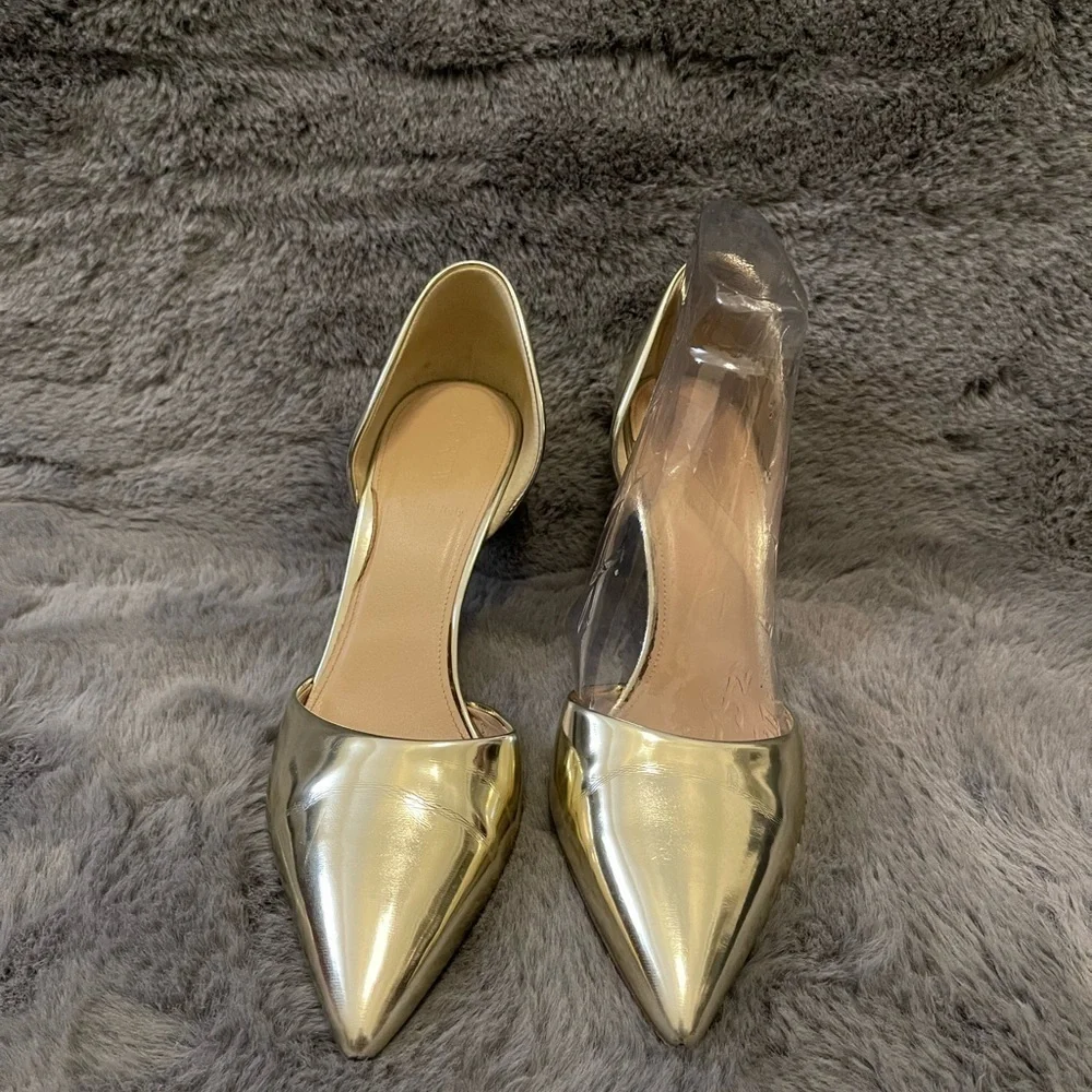 ‼️MADE IN ITALY‼️ J. Crew Gold Dorsey Heels 4 inch - Picture 1 of 4